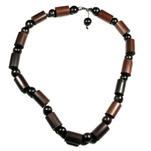 Handmade Wood Bead Necklace Unisex Boho Tribal Surfer Style Dark Brown Black...